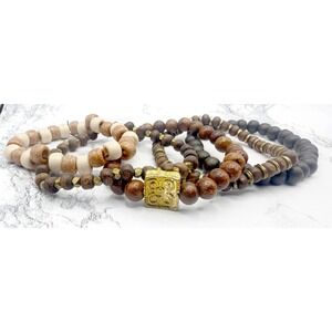Wood Bead Bracelet Stack Set Boho Stretch Bracelets Natural Mix